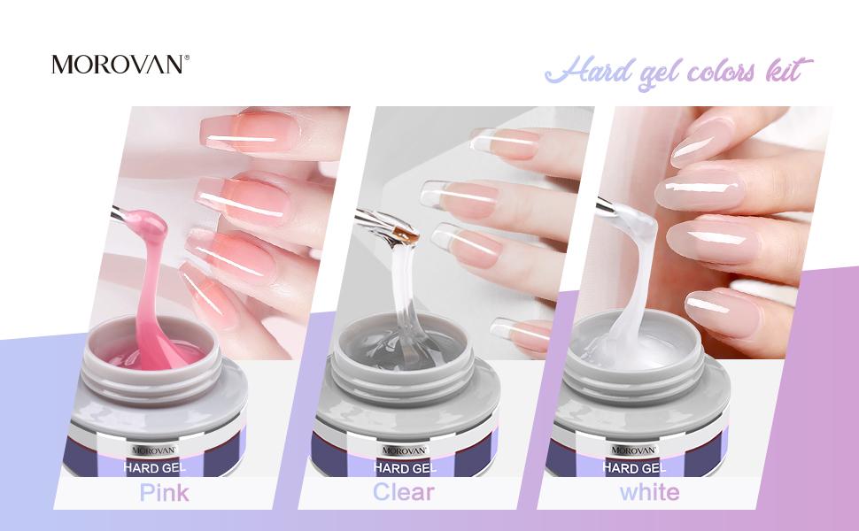 Morovan Builder Gel for Nails 3 colors 1oz LED/UV Gels Clear Pink White