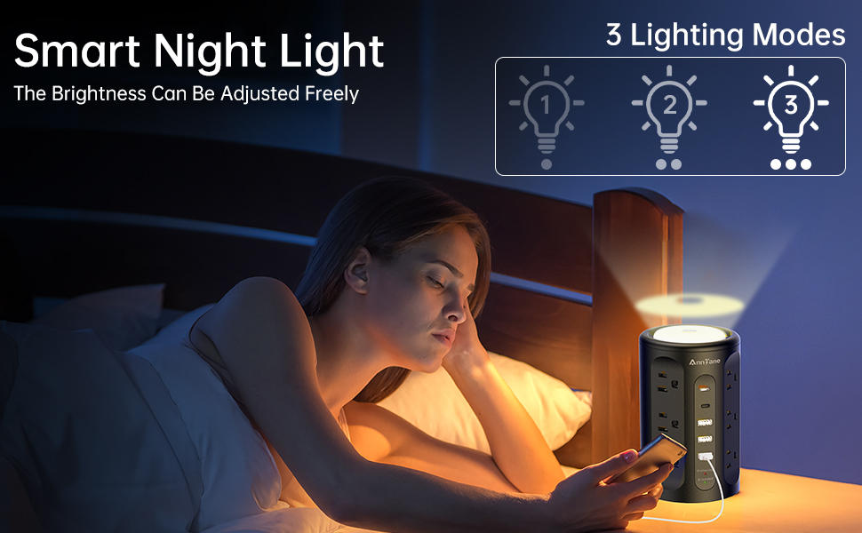 AnnTane Torre de Regletas con Luz Nocturna, Regleta Protectora contra ...