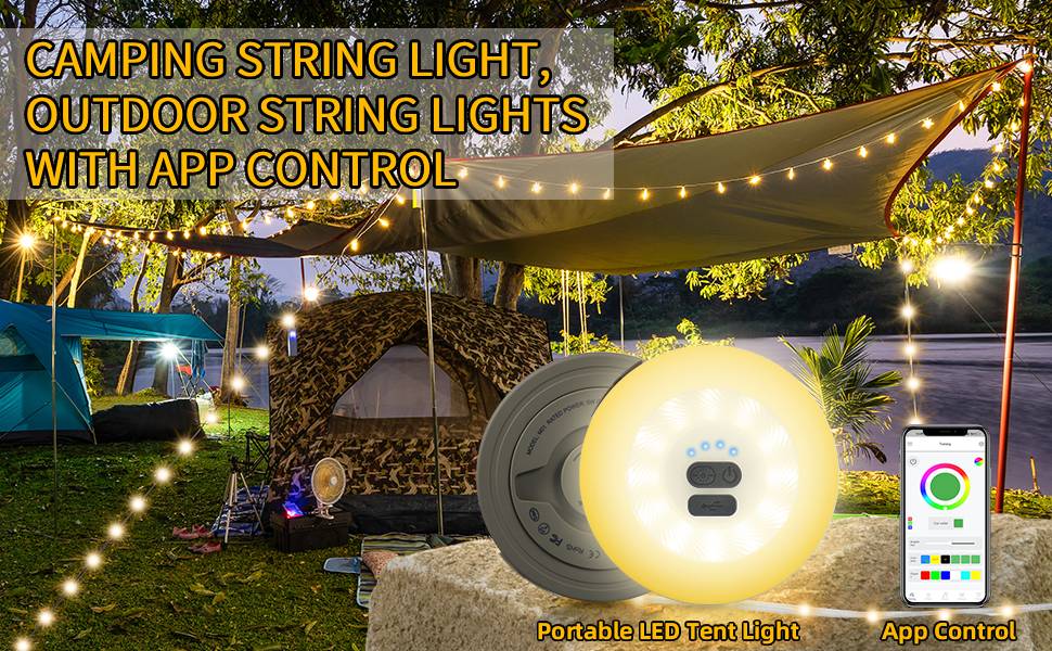 camping string light, outdoor string lights with app control