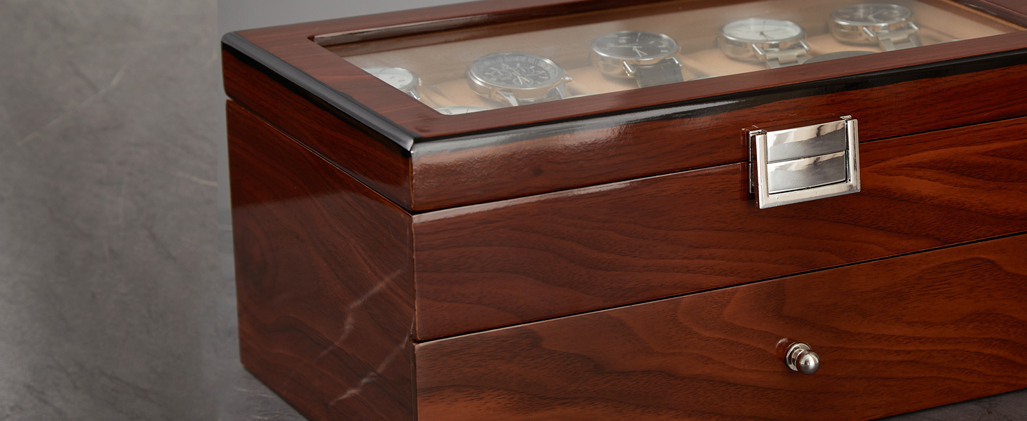 Homruilink 20Slot Watch Box, Wooden Watch Case with Glass