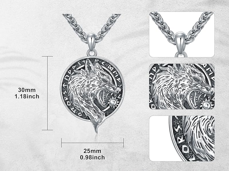 CEKAMA 925 Sterling Silver Wolf Necklace for Men Viking