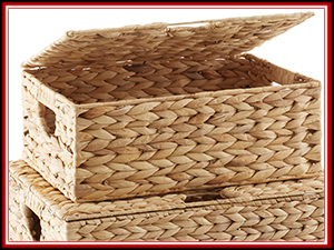 Casafield Storage Basket Set with Hinged Lids, Natural Water Hyacinth, Wicker Basket with Lid