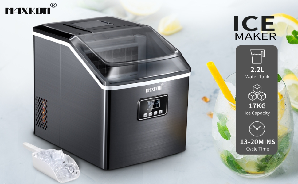Maxkon 17KG Portable Commercial Ice Maker Machine Stainless Steel Fast