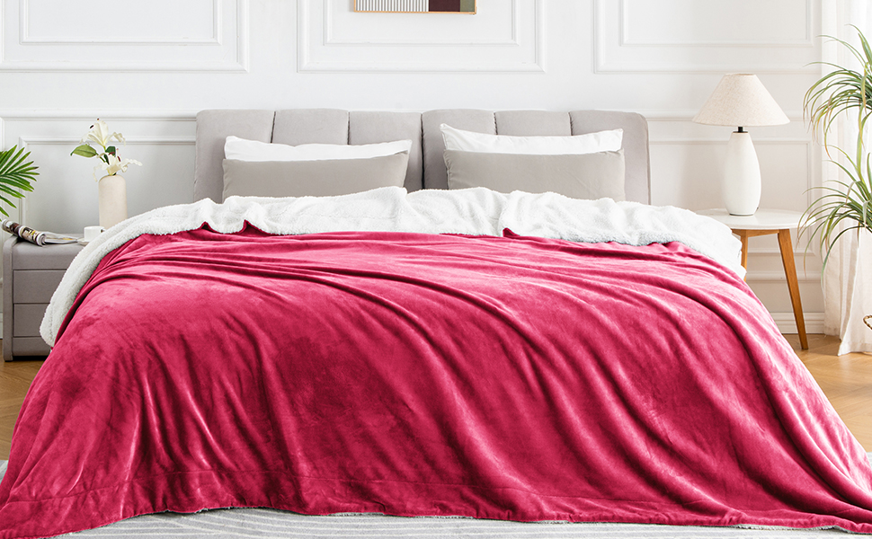 BEDELITE Sherpa Fleece Blanket Red Throw Blanket for Couch