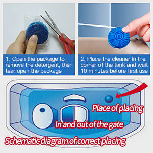 Please be careful to place bleach & blue tablets far away from the water outlet.