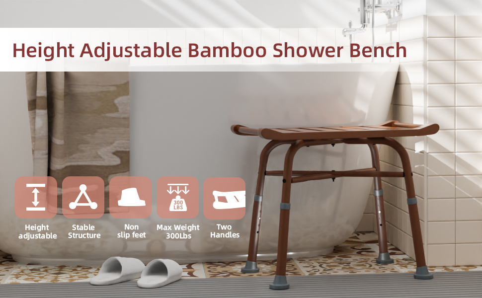 Shower Bench Bamboo Shower Chair for Inside Shower, 23.5