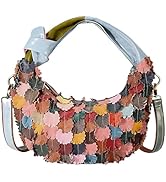 YALUXE Women's Colorful Patchwork Knotted Shoulder Bag Genuine Leather Handbag Crescent Underarm ...