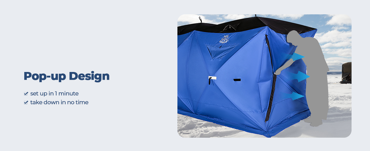 DEERFAMY DoubleRoom Ice Fishing Shelter, 68 Person Ice Fishing Tent, Pop up Ice Shanty