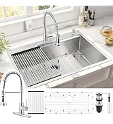 Herogo 33x22Inch Single Bowl Drop In Kitchen Sink with Kitchen Faucet Combo, 18/10 16 Gauge Stain...