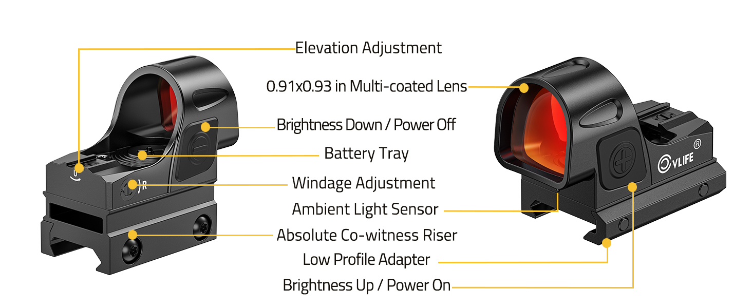 Components - CVLIFE WolfCovert Auto-Brightness 7-Reticle Red Dot Sight