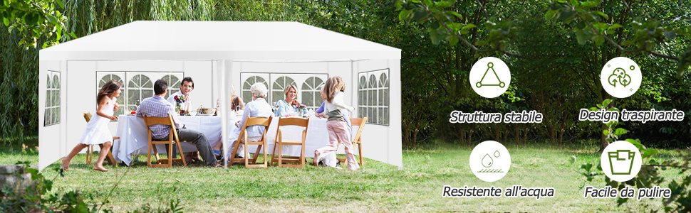 COSTWAY Gazebo Da Giardino 6 X 3 M, Tendone Per Feste Con 4 Pareti Rimovibili, Con Borsa Di Trasporto, Impermeabile Protezione UV, Per Matrimonio Eventi E Barbecue 12 5