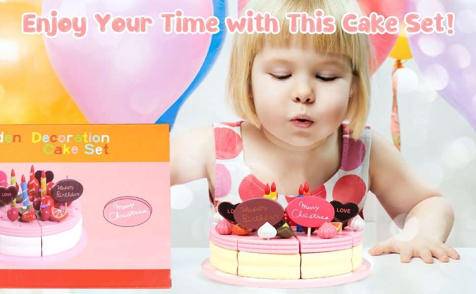 Birthday Wooden Cutting Cake Toys Pretend Play Food Sets
