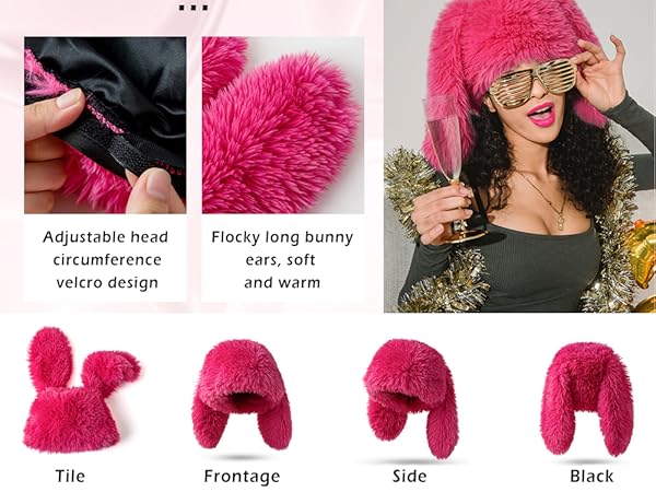 帽子 FLUFFY CHECK BUNNY EAR BEANIE Bunny Beanie Hat for Women Men Y2k Cute Plush Beanie Fluffy