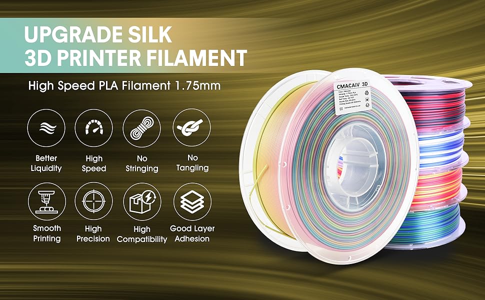 US Raw Materials 3D Printer Filament PLA, Shiny Matte Rainbow Color Filament, Color Change by Length PLA, Fit Most FDM 3D Printers, 250G Spool, Rainbow Blaze 11 3D Printer Filament