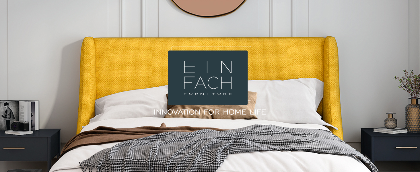 Einfach King Size Platform Bed Frame with Wingback