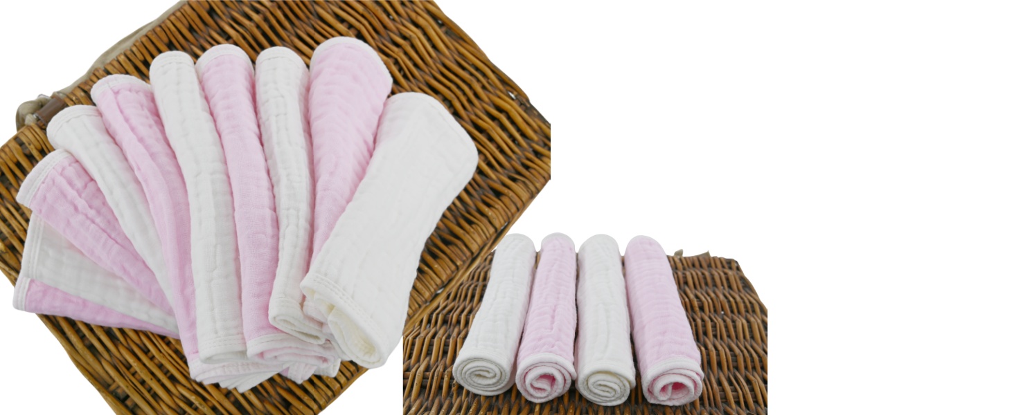 pink and white burp cloths