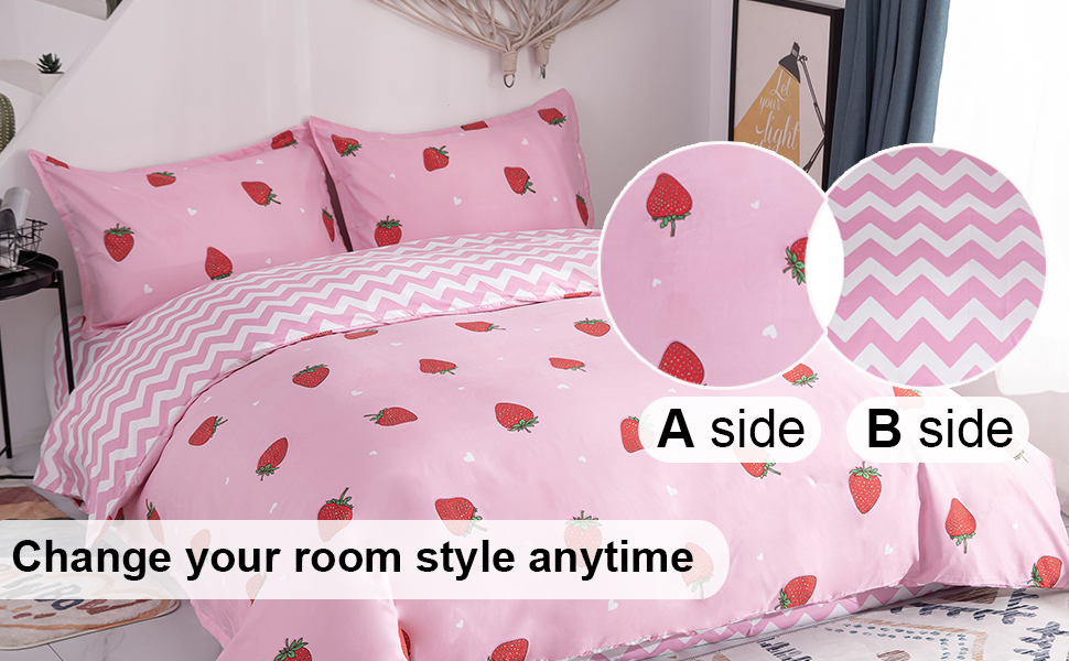 Morbuy Single Duvet Cover Set Girls Strawberry Bedding Set 3pcs, Soft