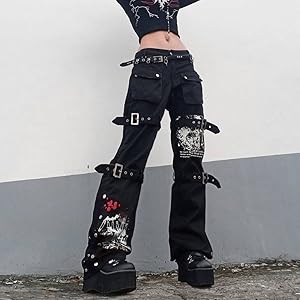 Amazon | [WANSHIX] ジーンズ デニムパンツ レディース 暗黒