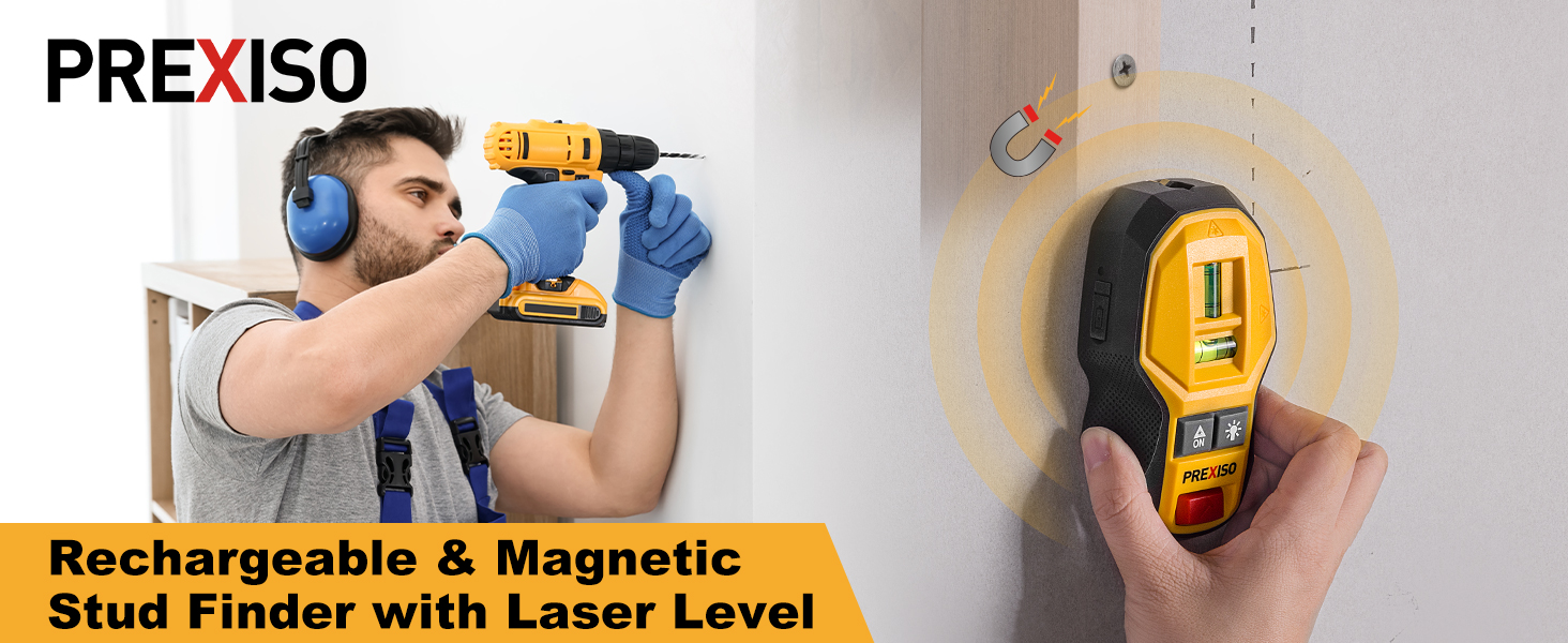Rechargeable Magnetic Stud Finder with Cross-Line Laser Level