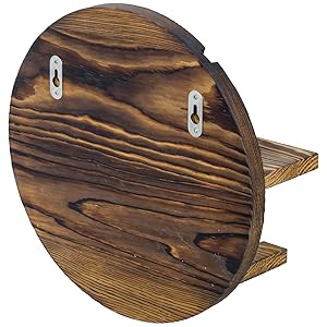 Wall Mounted Rustic Burnt Solid Wood Baseball Bat Hanger and Ball Display Shelf