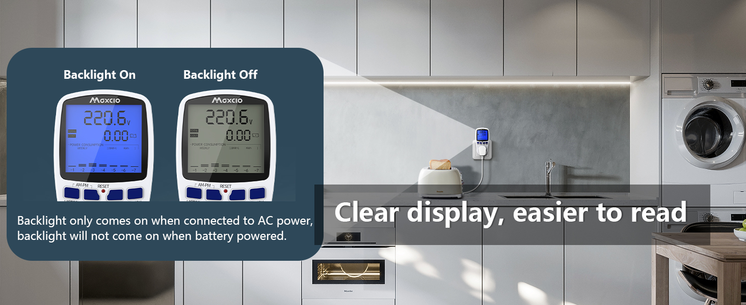 Maxcio Power Meter Energy Monitor Dual Tariff with Backlight LCD