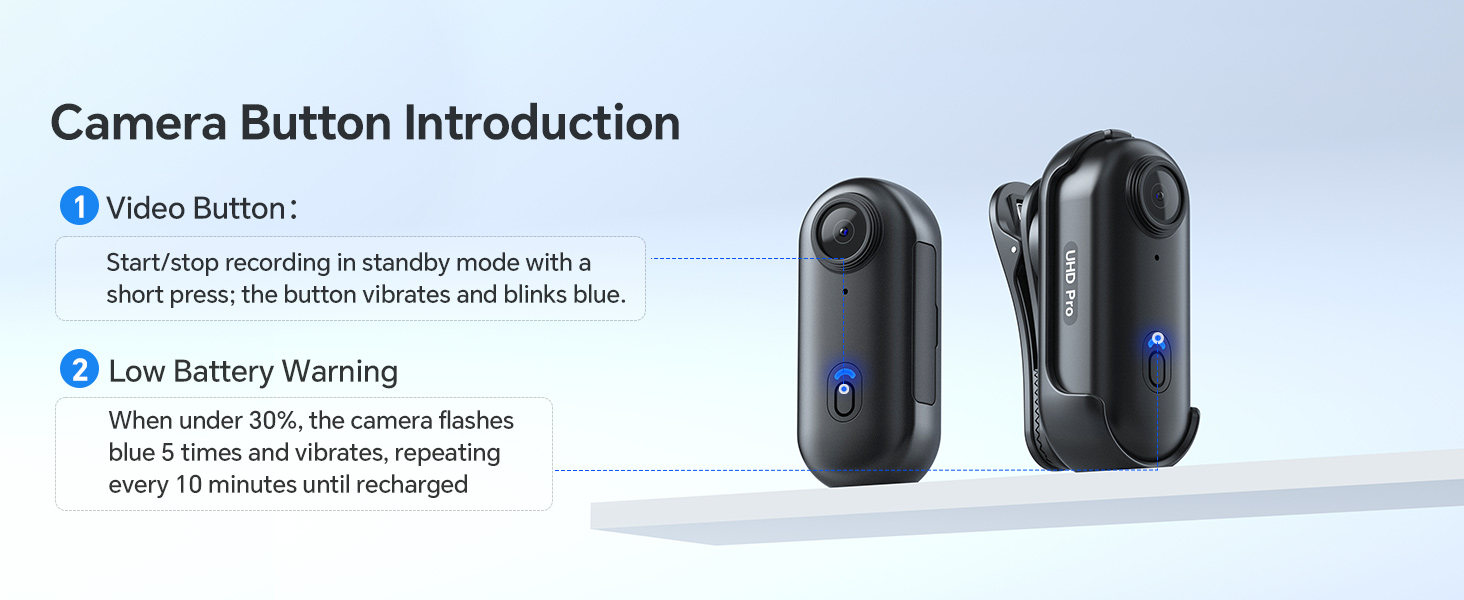 BOBLOV W4 2K Mini Body Camera, Wearable Camera with 360°Rotatable Clip & Magnetic Clip, 120 Minutes for Recording, Easy to Use for Lecture, Traveling, Pet Walking and Outdoors Activities(BL128GB) 15 Button Introduction