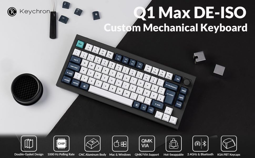 Keychron Q1 Max QMK Custom Mechanical Keyboard, German DE