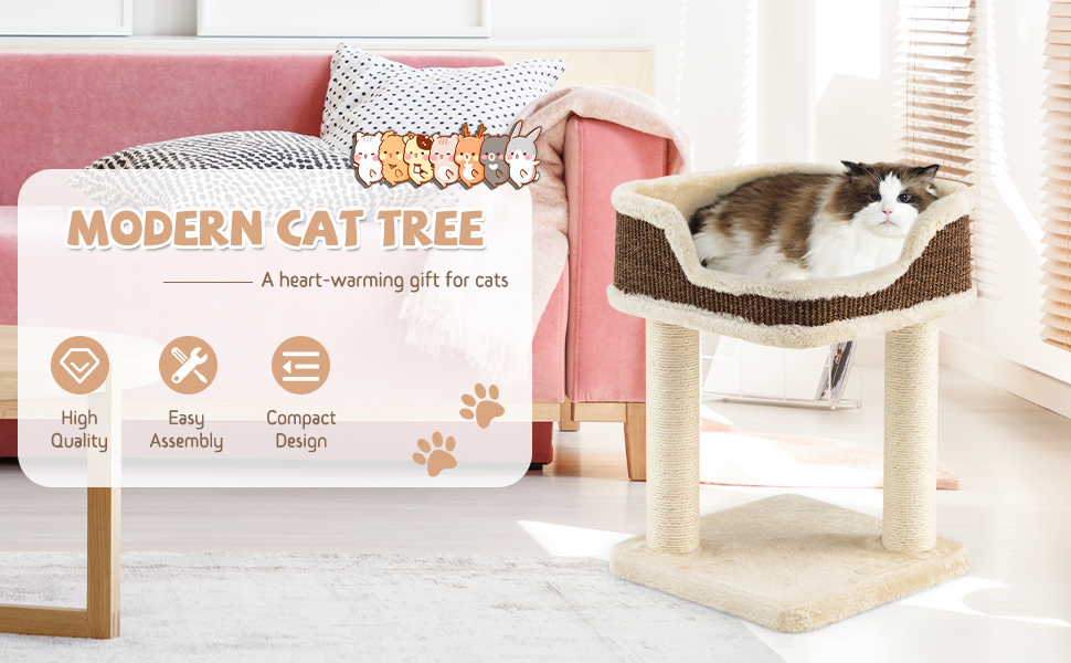 Tangkula Small Cat Tree for Indoor Cats, Modern Carpeted