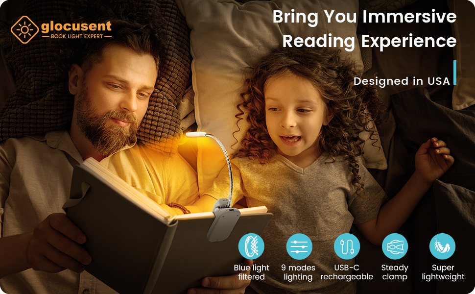 Glocusent Lightweight 10 LED Book Light for Reading in Bed, Eye Care