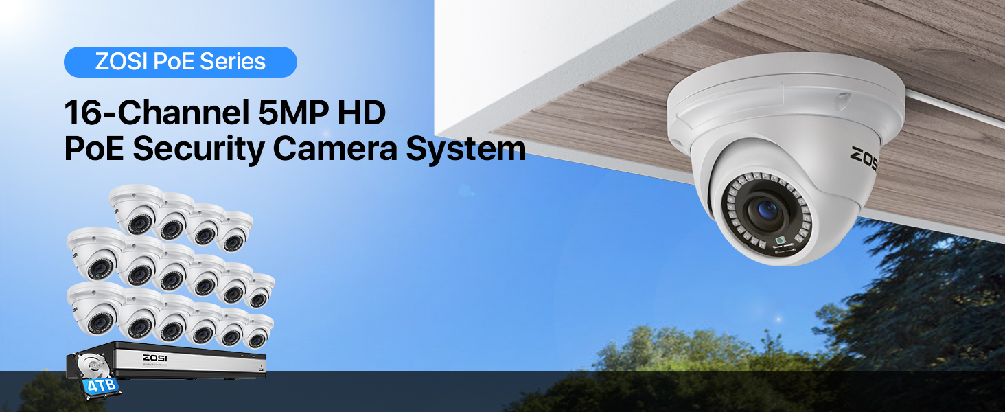 16-Channel 5MP HD PoE Security Camera System for home business