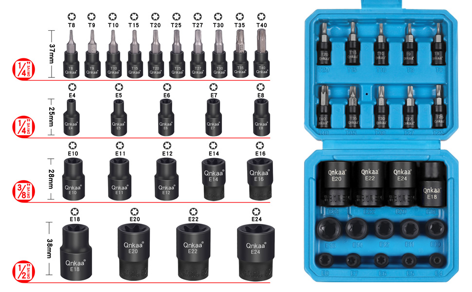 Torx Bit Socket Female ETorx External Sockets Set 24PCS 10pcs Star