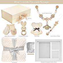 The set includes a gift box with a bow and several adorable and practical item.