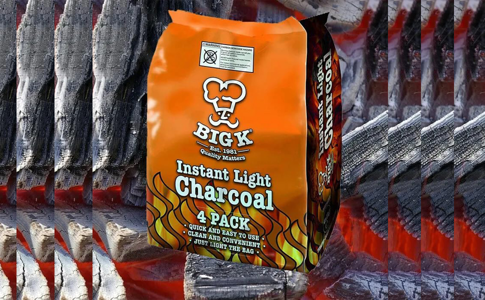 2x BigK Instant Light Lumpwood Charcoal 8 x 1kg Bags Instant BBQ