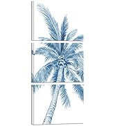 sechars 3 Piece Palm Tree Canvas Wall Art Modern Navy Blue Bathroom Decor Tropical Botanical Pain...