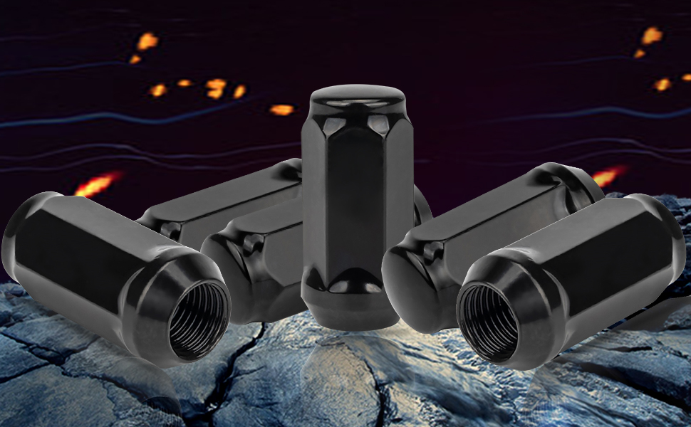 JiiinMiiin 24pcs M14x1.5 Black Lug Nuts, 14mmx1.5 Wheel Nuts with 19mm