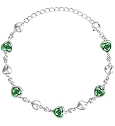Carleen Birthstone Bracelets for Women 925 Sterling Silver Five Heart Station Created Gemstone Te...