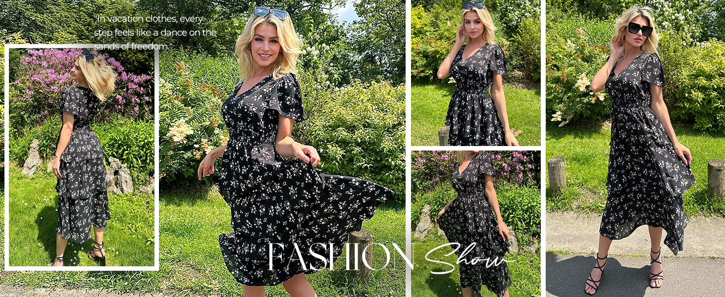 Floral Dress for Women 2025 Casual Elegant Ruffle Dress