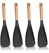4 Pcs Cooking Spoon for Nonstick Cookwares, Heat Resistant Silicone Spatula Spoon, Wood Handle Sp...