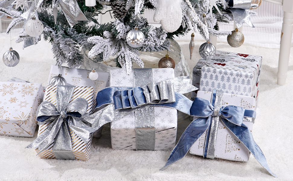 LIZLOVESS Dusty Blue Velvet Wired Ribbon with Glitter Back