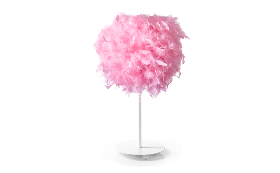 Innoteck Charming Pink Feather Decorative Desk Lamp with Matt White lamp Base. Cozy Bedside