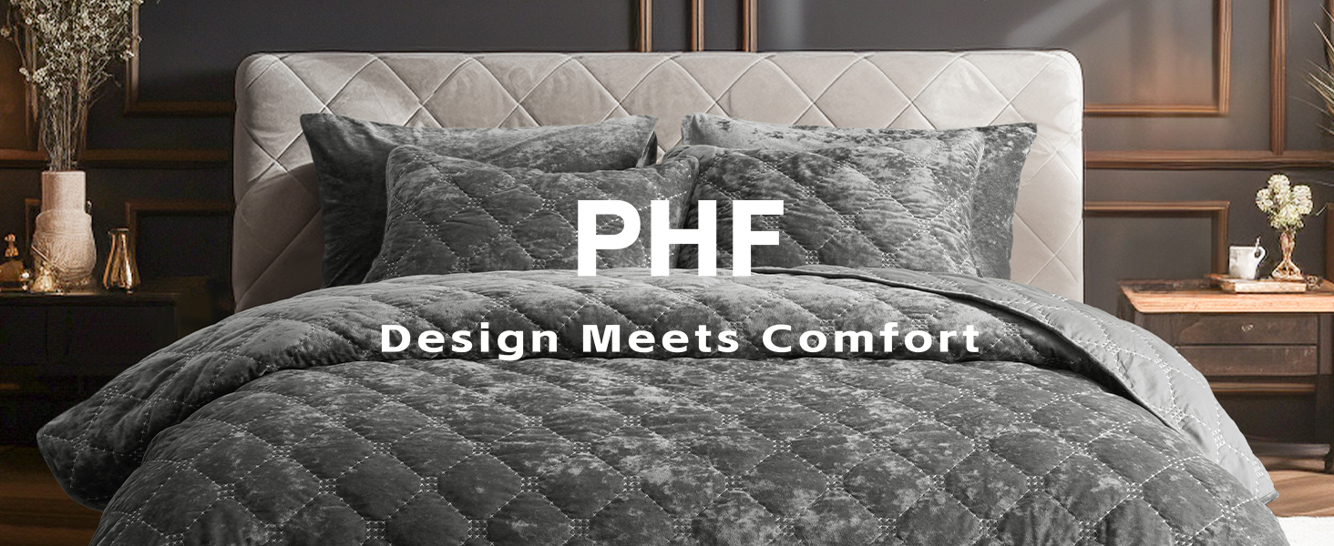 PHF Luxury Truly Velvet Coverlet Set Queen Size, Ultra Soft