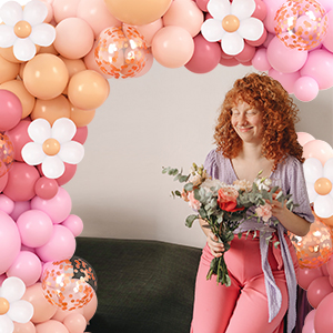 daisy balloon arch for boho birthday decorations