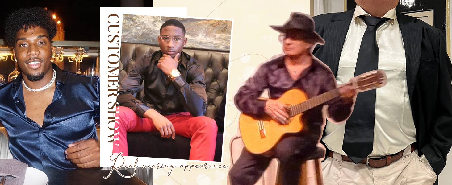 mens silk dress shirts long sleeve button down satin shirt with bow tie 70s disco shirt outfits