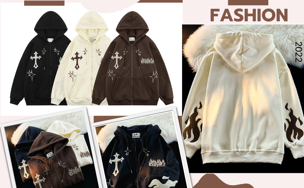 CORIRESHA Women's Y2K Aesthetic Hoodie Sweatshirt Cross Star