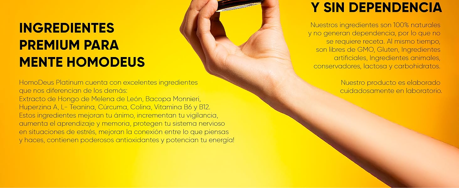 HomoDeus Platinum Nootrópico Mejorado |Concentración, Memoria y Agilidad Mental  Suplemento Natural