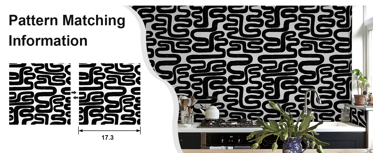 Peel and Stick Wallpaper Black and White Modern Geometric Self-Adhesive Removable Contact Paper