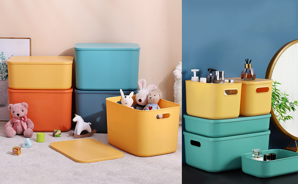 HapiLeap Plastic Storage Bins with Lid, Stackable Storage