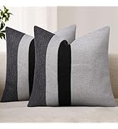 Adabana Set of 2 Linen Pillow Covers Decor Square Patchwork Throw Pillow Covers 18x18 Inch Farmho...