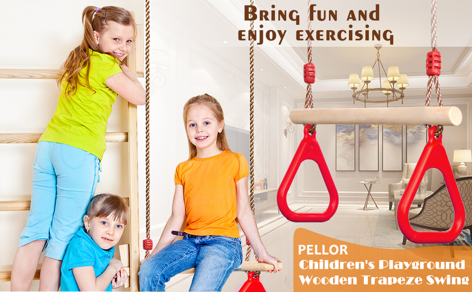 PELLOR Playground Children's Wooden Trapeze Swing Bar with