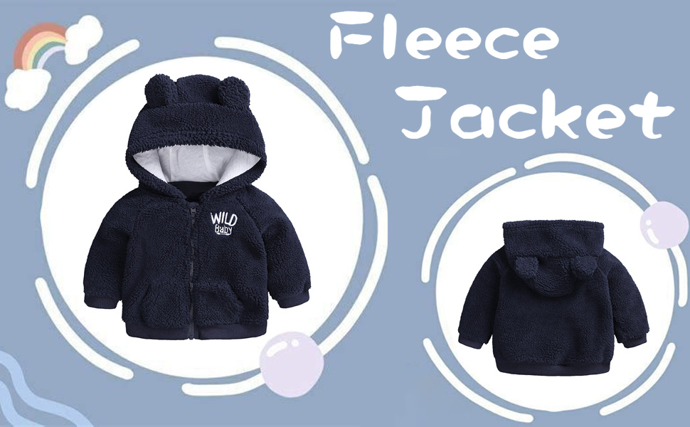 Toddler Polar Fleece Jacket Hooded Baby Boys Girls Autumn Winter Long Sleeve Thick Warm Outerwear